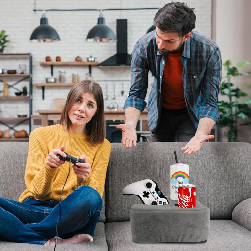 NISDOING Couch Cup Holder Pillow  Nisdoing Couch Cup Holder Tray! Keep Your Drinks Hand Side and KeepTemp  Prevent Spills and Use Anywhere. Cup Holder for Couch  Bed  Man Cave  Car  Park  Beach. Grey - Image 2